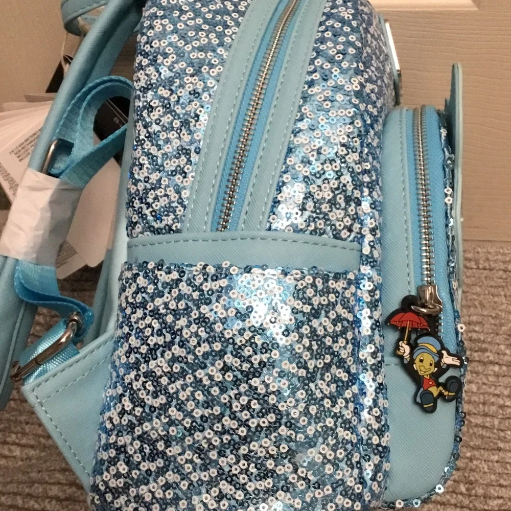 Loungefly Pinocchio Blue Fairy Light-up Sequined mini Backpack NWT